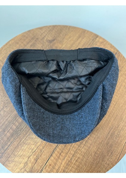Erkek Kışlık Kaşe Kumaş Düğmeli Balık Sırtı Desenli Kasket Şapka (Newsboy Cap) fırsatları