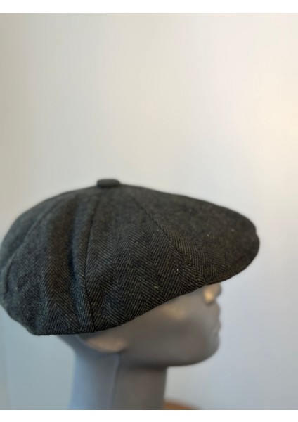Erkek Kışlık Kaşe Kumaş Düğmeli Balık Sırtı Desenli Kasket Şapka (Newsboy Cap) fırsatları
