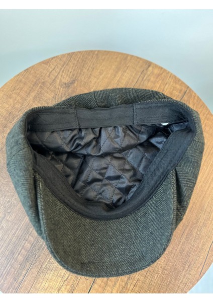 Erkek Kışlık Kaşe Kumaş Düğmeli Balık Sırtı Desenli Kasket Şapka (Newsboy Cap) indirimleri