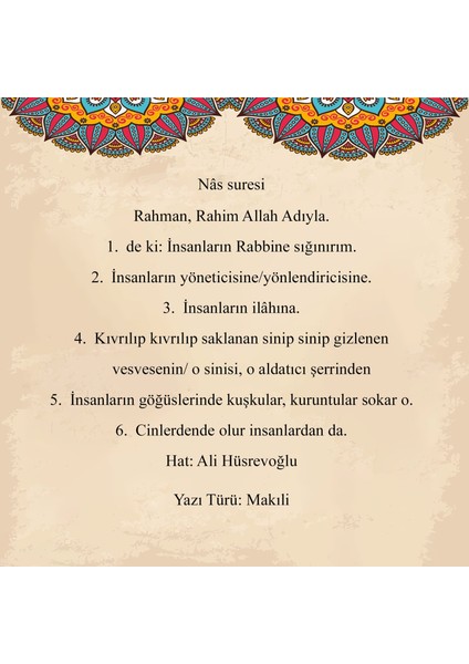 Nas Suresi Çerçeveli Tablo modelleri