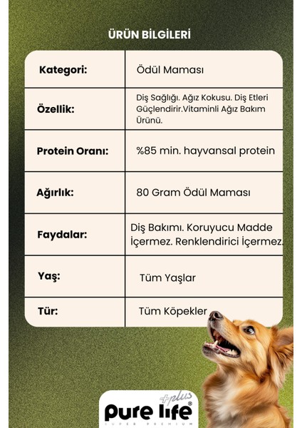 Purelife Plus Diş Dostu Köpek Atıştırmalıkları 80GR modelleri
