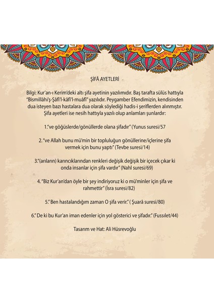 Şifa Ayetleri Çerçeveli Tablo modelleri