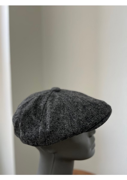 Erkek Kışlık Kaşe Kumaş Düğmeli Balık Sırtı Desenli Kasket Şapka (Newsboy Cap) modelleri