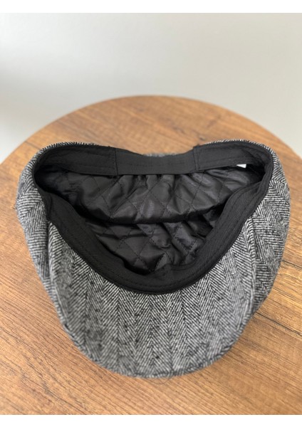 Erkek Kışlık Kaşe Kumaş Düğmeli Balık Sırtı Desenli Kasket Şapka (Newsboy Cap) fırsatları