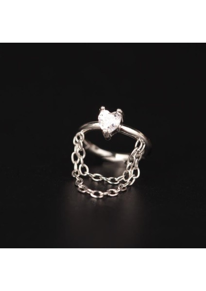 316 L Cerrahi Çelik Zirkon Taşlı Çift Zincir Kilitli Halka Piercing 8mm x 1,2mm