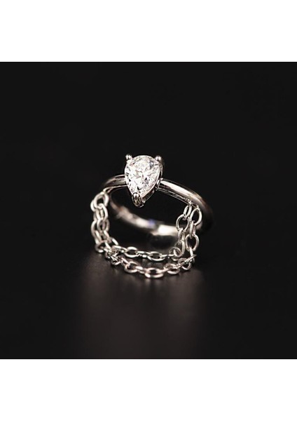 316 L Cerrahi Çelik Damla Kesim Zirkon Taşlı Çift Zincir Kilitli Halka Piercing 8mm x 1,2mm
