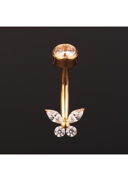 Yüksek Kalite G23 Titanium Zirkon Taşlı Kelebek Titanyum Göbek Piercingi