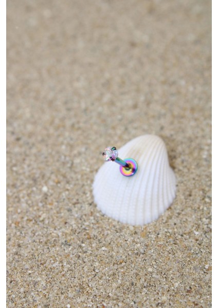 Piercing Cerrahi Çelik Piercing Zirkon Taşlı Kıkırdak Tragus Conch Helix Gökkuşağı Renk Kalp Labret