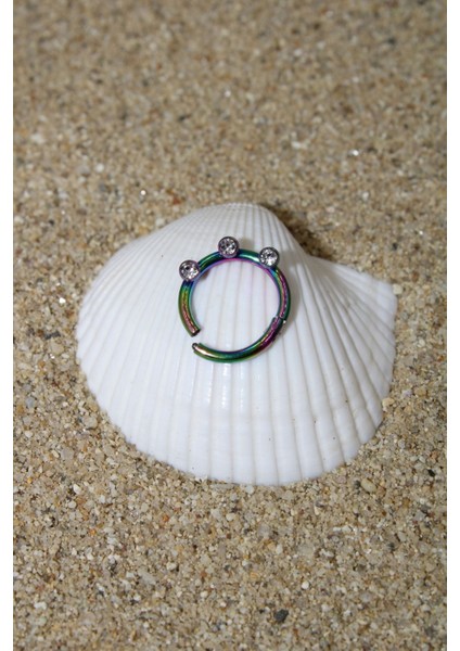 Piercing Cerrahi Çelik Klipsli Zirkon Taşlı Kıkırdak Septum Tragus Conch Gökkuşağı Renk Üç Taş fiyatları