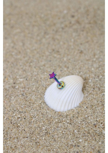 Piercing Cerrahi Çelik Piercing Kıkırdak Tragus Conch Helix Gökkuşağı Renk 3 mm Yıldız Labret