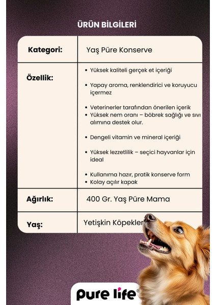 Purelife Pate Kuzu Etli Yetişkin Köpek Konserve Mama 400GR fiyatları