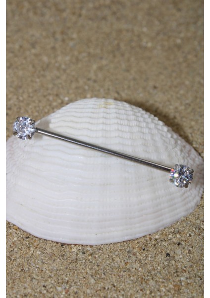 Piercing Köprü Piercing Cerrahi Çelik Zirkon Taşlı Silver Renk Industrial Köprü Taş Çapı 6 mm