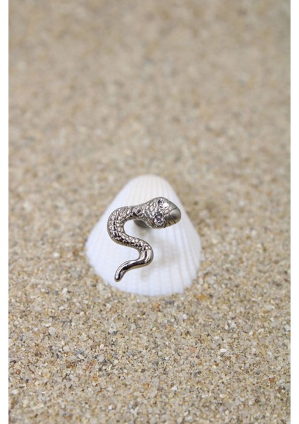 Piercing Cerrahi Çelik Piercing Zirkon Taşlı Kıkırdak Tragus Conch Helix Silver Renk Taşlı Göz Yılan