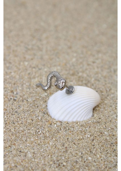 Piercing Cerrahi Çelik Piercing Zirkon Taşlı Kıkırdak Tragus Conch Helix Silver Renk Taşlı Göz Yılan fiyatları