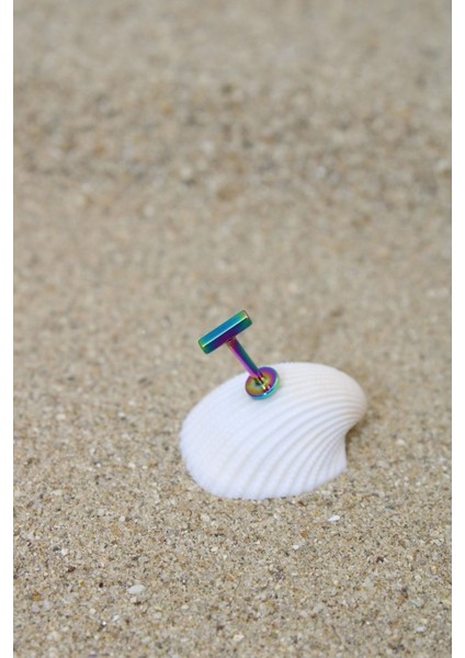 Piercing Cerrahi Çelik Piercing Kıkırdak Tragus Conch Helix Gökkuşağı Renk Dikdörtgen Labret