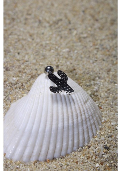 Piercing Cerrahi Çelik Piercing Kıkırdak Tragus Conch Helix Silver Renk Büyük Delikli Kaktüs