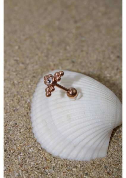 Piercing Cerrahi Çelik Piercing Zirkon Taşlı Kıkırdak Tragus Conch Helix Rose Renk Dokuz Top fiyatları