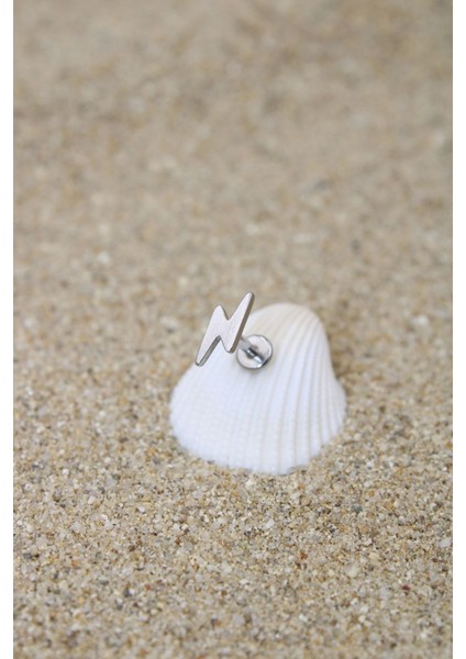 Piercing Cerrahi Çelik Piercing Kıkırdak Tragus Conch Helix Silver Renk Şimşek Labret