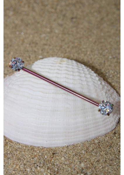 Piercing Köprü Piercing Cerrahi Çelik Zirkon Taşlı Gökkuşağı Renk Industrial Köprü Taş Çapı 6 mm