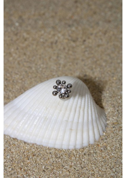 Piercing Cerrahi Çelik Piercing Zirkon Taşlı Kıkırdak Tragus Conch Helix Silver Renk Tek Taş Kare