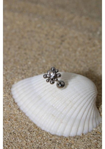Piercing Cerrahi Çelik Piercing Zirkon Taşlı Kıkırdak Tragus Conch Helix Silver Renk Tek Taş Kare fiyatları