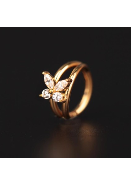 316 L Cerrahi Çelik Zirkon Kelebek Klitli Halka Piercing 8mm X1,2mm
