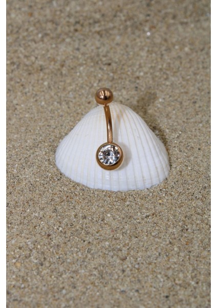 Piercing Göbek Piercing Cerrahi Çelik Zirkon Taşlı Rose Renk Tek Taşlı