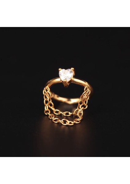 316 L Cerrahi Çelik Zirkon Taşlı Çift Zincir Kilitli Halka Piercing 8mm x 1,2mm