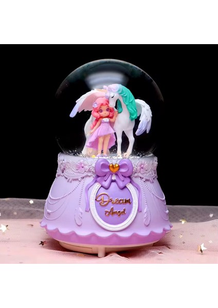 Pembe Unicorn ve Sevimli Kız Temalı Büçük Boy Püskürtmeli Müzikli Işıklı Kar Küresi fiyatları
