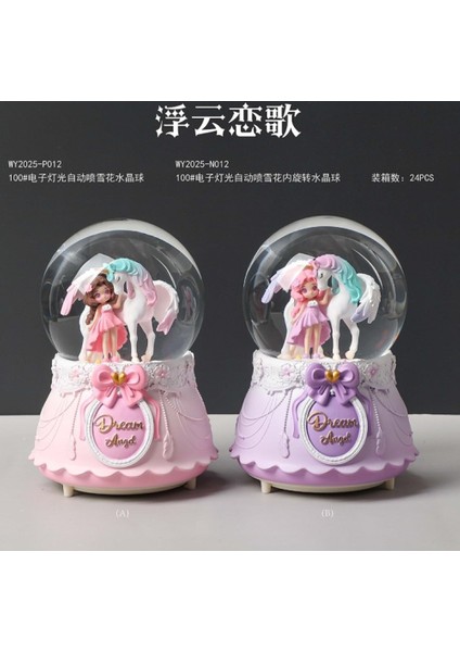 Pembe Unicorn ve Sevimli Kız Temalı Büçük Boy Püskürtmeli Müzikli Işıklı Kar Küresi modelleri