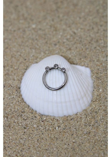 Piercing Cerrahi Çelik Piercing Klipsli Zirkon Taşlı Kıkırdak Septum Tragus Conch Silver Renk Üç Taş