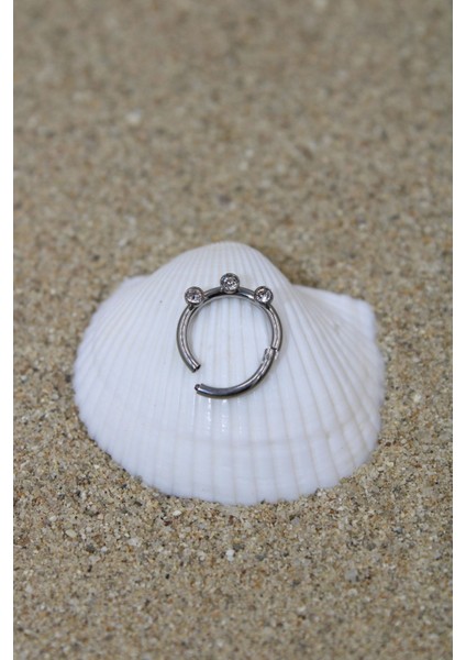 Piercing Cerrahi Çelik Piercing Klipsli Zirkon Taşlı Kıkırdak Septum Tragus Conch Silver Renk Üç Taş fiyatları