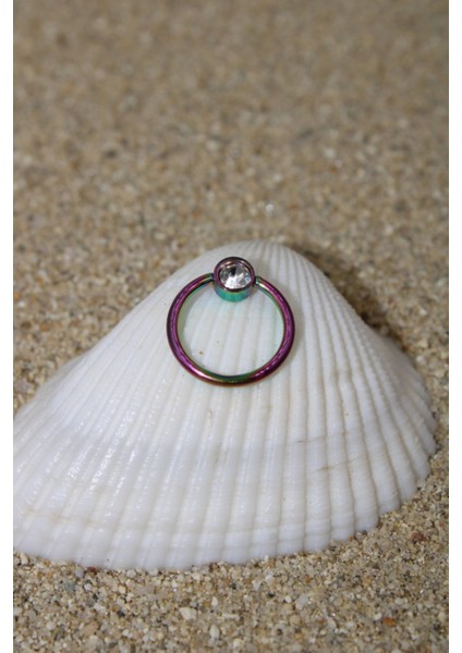 Piercing Cerrahi Çelik Zirkon Taşlı Sıkıştırma Kıkırdak Septum Tragus Conch Helix Gökkuşağı Renk