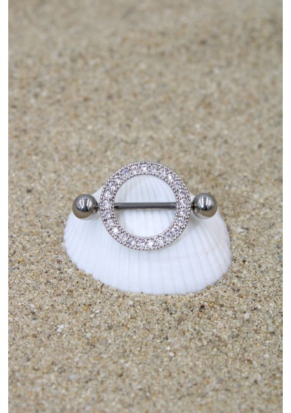 Piercing Nipple Meme Ucu Piercing Cerrahi Çelik Zirkon Taşlı Silver Renk Yuvarlak Sıralı Taşlı