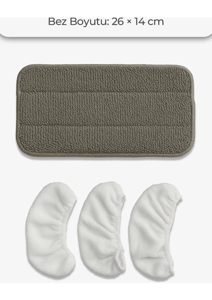 Buharlı Temizleyici Yedek Bez Seti 3+1 Gri, Hijyen ve Temizlik Için Ideal Seçim