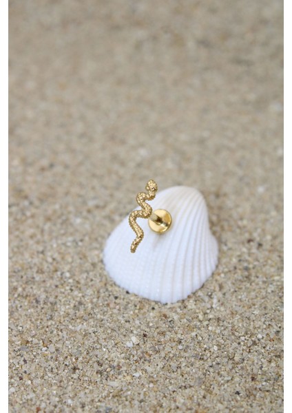 Piercing Cerrahi Çelik Piercing Kıkırdak Tragus Conch Helix Gold Renk Kıvrık Tırtıklı Yılan Labret