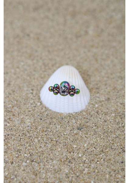 Piercing Cerrahi Çelik Piercing Zirkon Taşlı Kıkırdak Tragus Conch Helix Gökkuşağı Renk Tek Taş Altı
