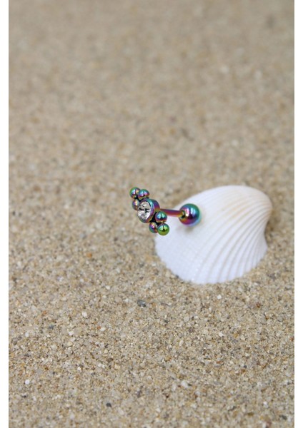 Piercing Cerrahi Çelik Piercing Zirkon Taşlı Kıkırdak Tragus Conch Helix Gökkuşağı Renk Tek Taş Altı fiyatları