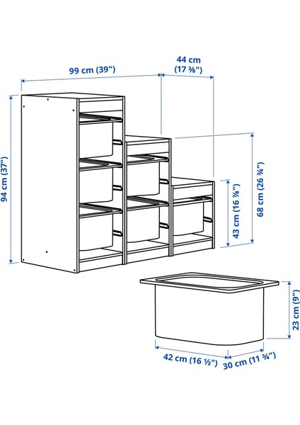 Trofast Saklama Ünitesi Beyaz Gri Mavi 99 x 44 x 94 cm fiyatları