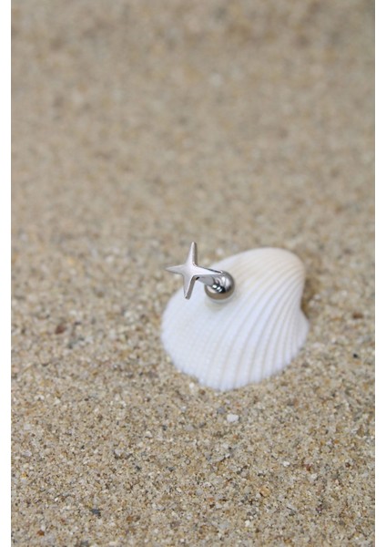 Piercing Cerrahi Çelik Piercing Kıkırdak Tragus Conch Helix Silver Renk Büyük Yıldız Toplu