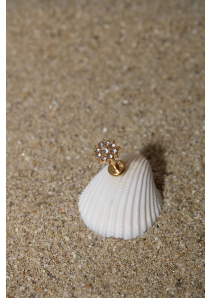 Piercing Cerrahi Çelik Piercing Zirkon Taşlı Kıkırdak Tragus Conch Helix Gold Renk Etnik Labret