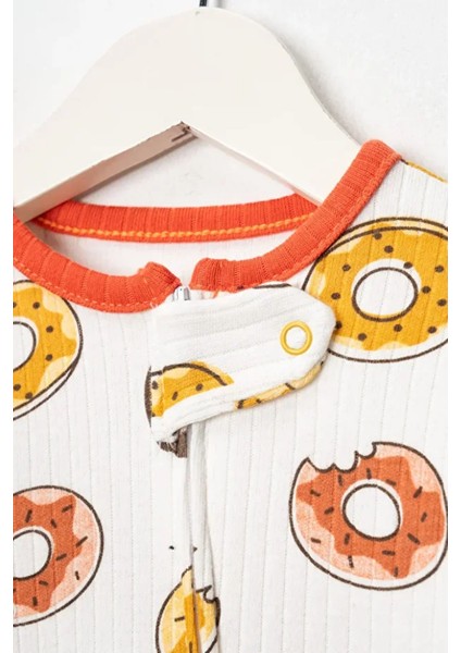 %100 Pamuk 9-12-18 Ay Renkli Donut 3'lü Patiksiz Manşetli Tulum (Kız Erkek Bebek Çocuk) modelleri