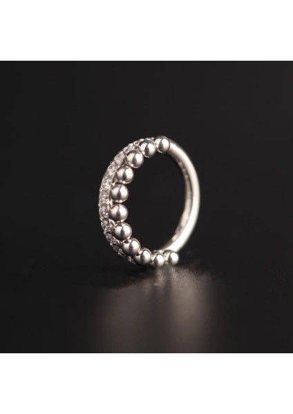 316 L Cerrahi Çelik Çift Zıra Top ve Zirkon Taşlı Kilitli Halka Piercing 8mm x 1,2mm