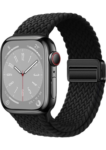 Apple Watch 7 45MM Lopard KRD-134 Örgü Tasarımlı Hasır Kordon Strap Kayış
