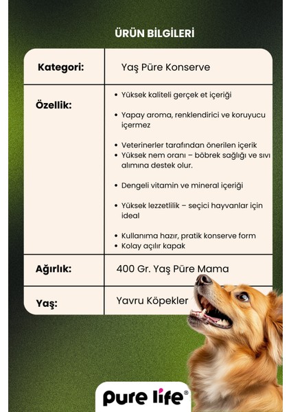 Purelife Pate Kuzu Etli Yavru Köpek Konserve Mama 400GR fiyatları