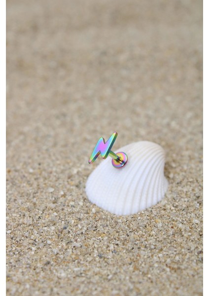 Piercing Cerrahi Çelik Piercing Kıkırdak Tragus Conch Helix Gökkuşağı Renk Şimşek Labret