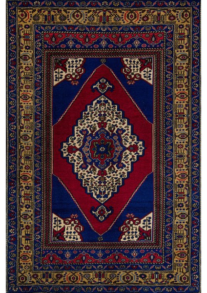 Mavi Göbekli Modern Etnik Desenli Halı | Makinada Yıkanabilir | Hav Toz Vermez | Leke Tutmayaz | Kaymaz Taban | Dijital Makine Baskı | Salon Yolluk Mutfak Halısı