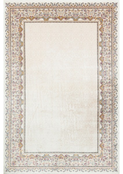 Krem Çerçeveli Modern Etnik Desenli Halı | Makinada Yıkanabilir | Hav Toz Vermez | Leke Tutmayaz | Kaymaz Taban | Dijital Makine Baskı | Salon Yolluk Mutfak Halısı