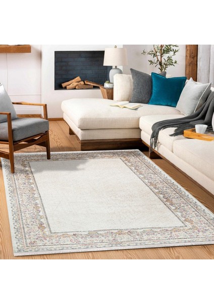 Krem Çerçeveli Modern Etnik Desenli Halı | Makinada Yıkanabilir | Hav Toz Vermez | Leke Tutmayaz | Kaymaz Taban | Dijital Makine Baskı | Salon Yolluk Mutfak Halısı fiyatları