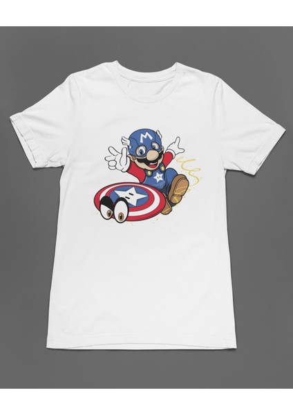 Super Mario Captain America Unisex Tişört T-Shirt